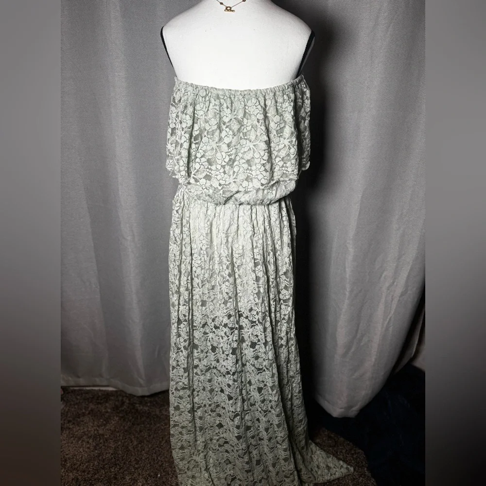 Mint green off the shoulder lace dress - Picture 3 of 5